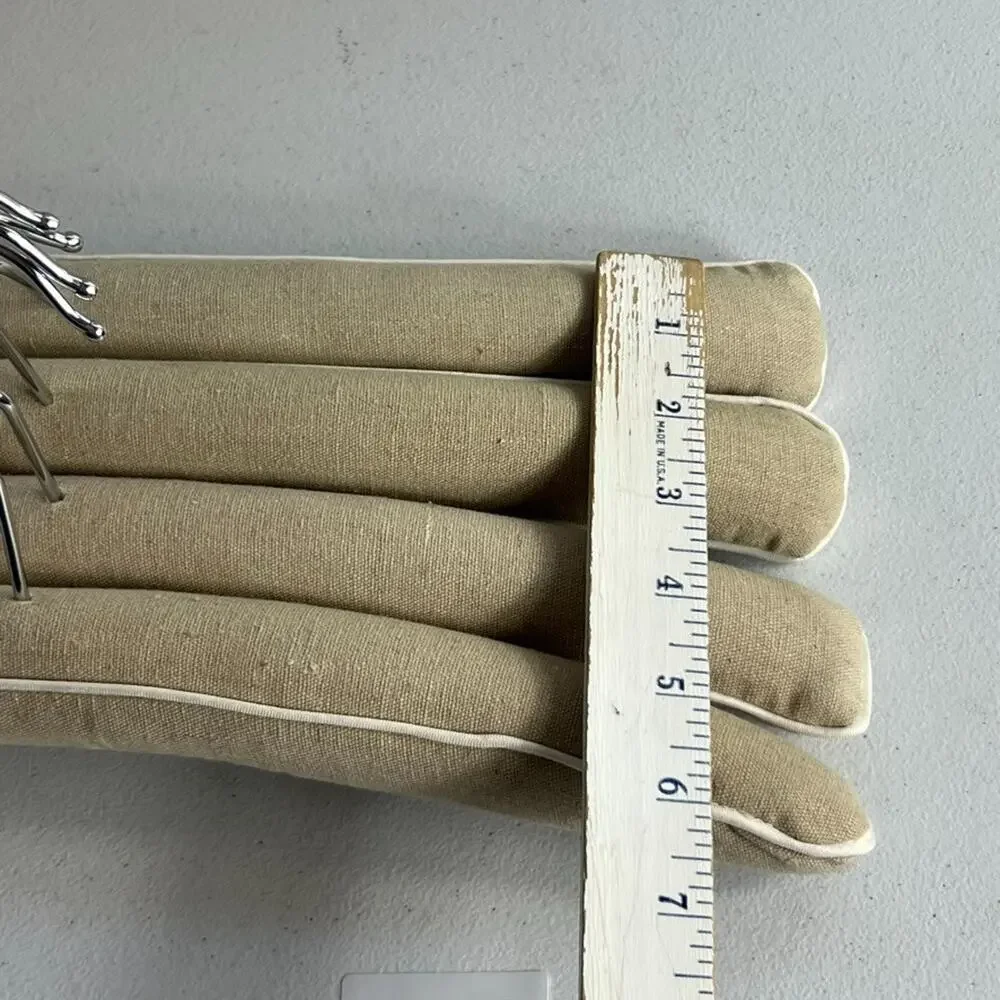 Set Of 4 Linen Covered Padded Hangers With Silver Hardware